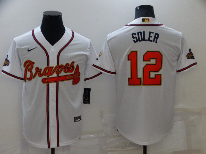 Men Atlanta Braves #12 Soler White Gold Game Nike 2022 MLB Jersey